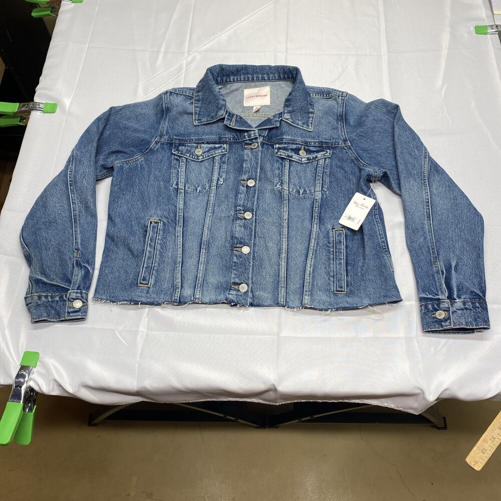NWT Lucky Brand Blue Denim Trucker Jacket Raw Hem Size XL! $119 MSRP!